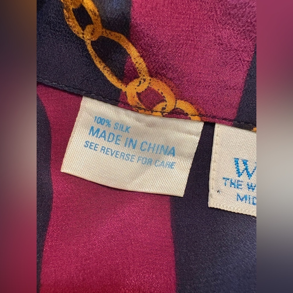 WinterSilks Burgundy Striped 100% Silk Blouse Women’s size 8 - Picture 7 of 12